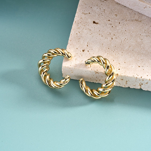 Aretes C-shaped Diseño Trenzado Enchapados Cobre Earcuff Elegante