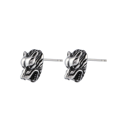 Pendientes Con Diseño Vintage De Cabeza De Lobo Aretes Para Hombre De Acero Inoxidable