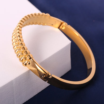 Pulsera Brazalete De Acero Inoxidable Dorado Con Diseño De Puntos Y Gotas