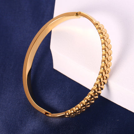 Pulsera Brazalete De Acero Inoxidable Dorado Con Diseño De Puntos Y Gotas