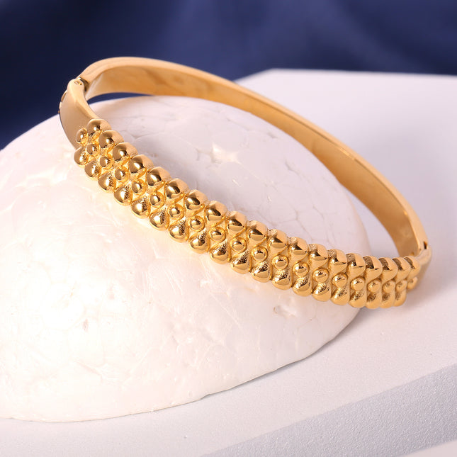 Pulsera Brazalete De Acero Inoxidable Dorado Con Diseño De Puntos Y Gotas