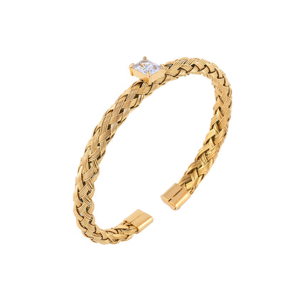 Pulsera Con Diseño De Trenza y Zirconia Blanca Rectangular Brazalete