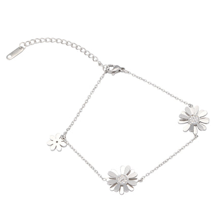 Pulsera De Cadena De Acero Inoxidable Con 3 Colgantes De Crisantemo