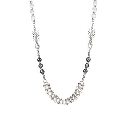 Collar De Cadena De Espina De Pescado Con Perlas De Moda Europea Y Americana