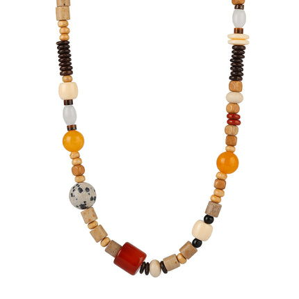 Collar Con Diseño Vintage De Piedra Natural Y Madera Mostacillas Para Mujer