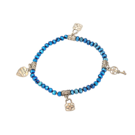 Pulsera De Cuentas Geométricas Con Dijes De Corazón Y Llave Estilo Moda