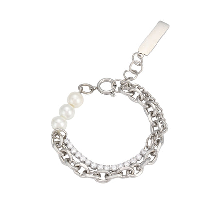 Pulsera De Perlas Artificiales Con Cadena De Acero Inoxidable