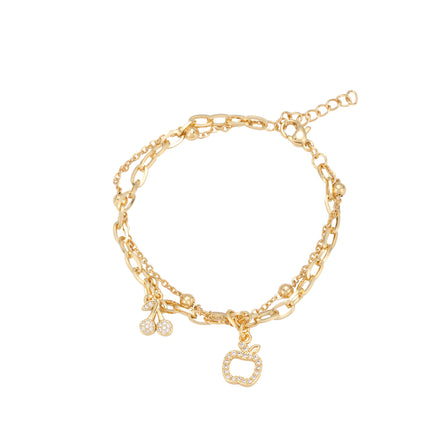 Pulsera De Cadena Con Manzana Y Cereza Hueca Con Zirconia Acero Inoxidable