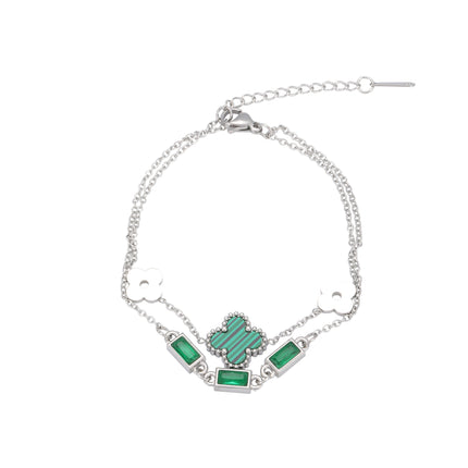 Pulsera De Acero Inoxidable Con Detalle De Trébol Verde Estilo Moderno