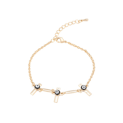 Pulsera De Cadena Con Colgante De Cruz Y Ojo, Estilo Simple Para Mujer