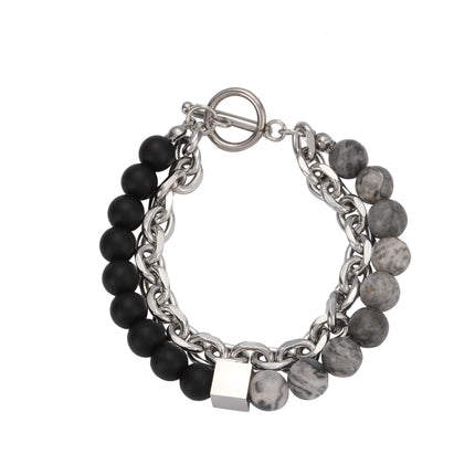 Pulsera De Cuentas De Cristal Estilo Mármol Con Cadena Acero Inoxidable