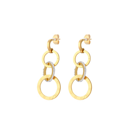 Aretes Arracadas De Aros Conectados Y Flecos, Diseño Moderno En Acero