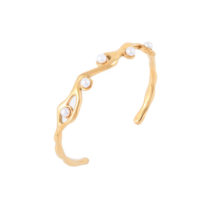 Pulsera C Abierto Con Patrón De Olas Irregulares Brazalete Moda