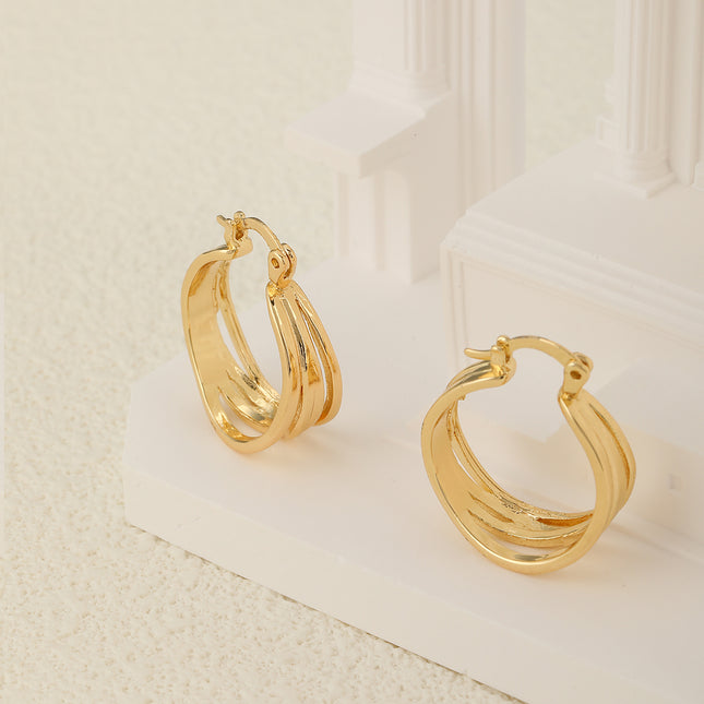 Aretes Geométricos Múltiples capa, Cobre Con Baño De Oro De 14K