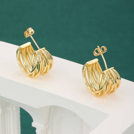 Aretes Geométricos Retro C-Shape Con Diseño Envolvente En Oro De 14K