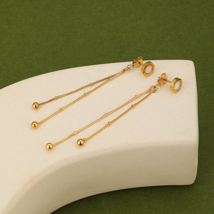 Aretes De Largos Flecos Dorados, Estilo Elegante En Acero Con Baño De 14K