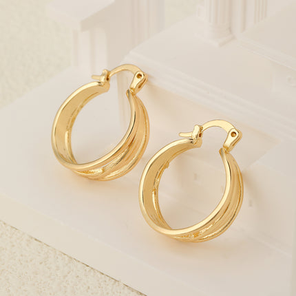 Aretes Geométricos Múltiples capa, Cobre Con Baño De Oro De 14K
