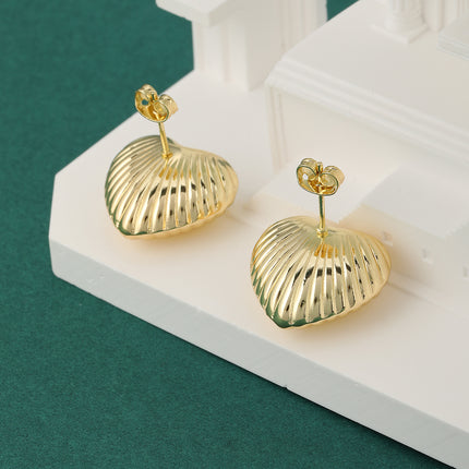 Aretes De Corazón A Rayas Enchapado En Oro De 14K Para Mujer Pendientes
