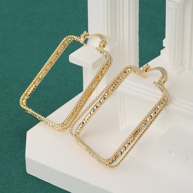 Aretes De Aro Geométrico Rectangular En Cobre De Estilo Simple