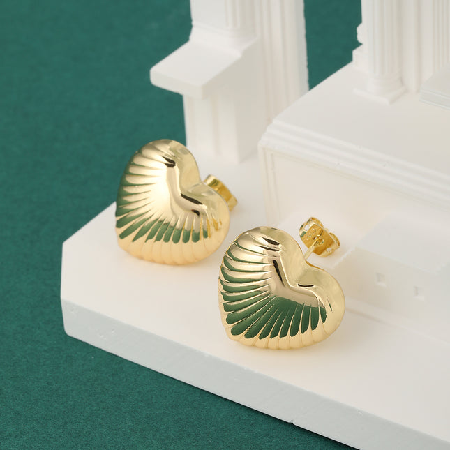 Aretes De Corazón A Rayas Enchapado En Oro De 14K Para Mujer Pendientes