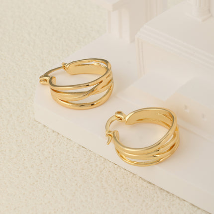 Aretes Geométricos Múltiples capa, Cobre Con Baño De Oro De 14K