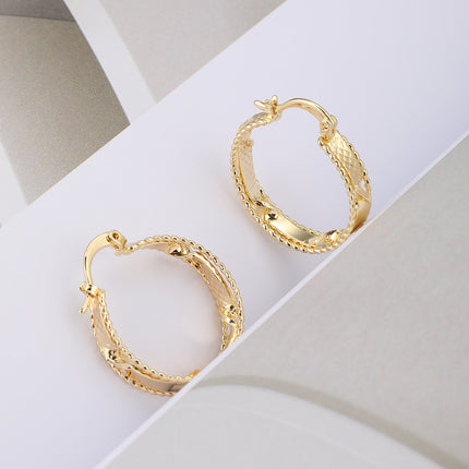 Aretes De Aro Dorados Elegantes Arracadas En Cobre Moda