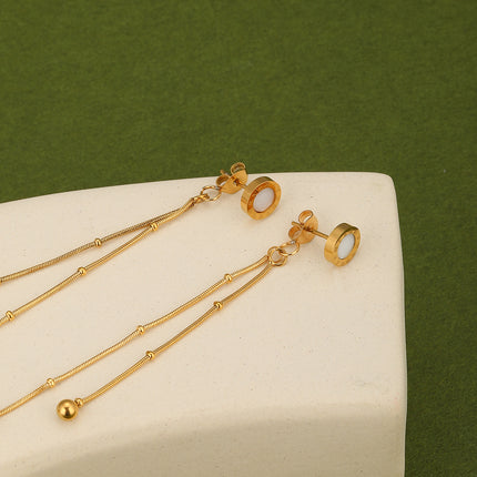 Aretes De Largos Flecos Dorados, Estilo Elegante En Acero Con Baño De 14K