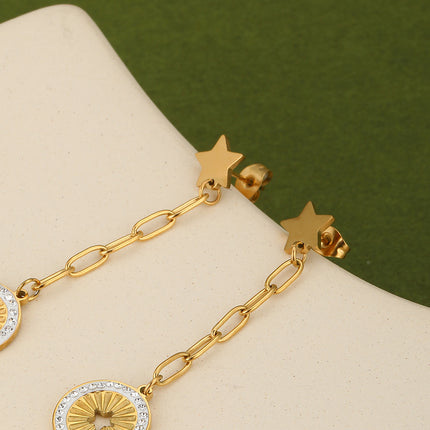 Aretes Largos De Acero Retro Con Colgante De Estrella De Cinco Puntas
