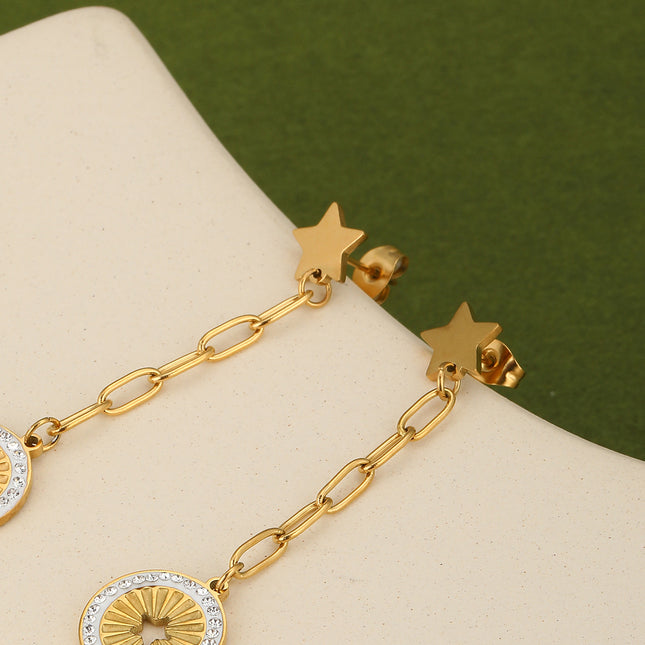 Aretes Largos De Acero Retro Con Colgante De Estrella De Cinco Puntas
