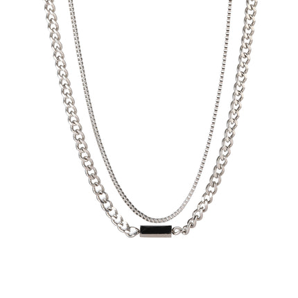 Collar Personalizado De Cadena De Doble Capa Con Ladrillo Negro Decoratico De Moda