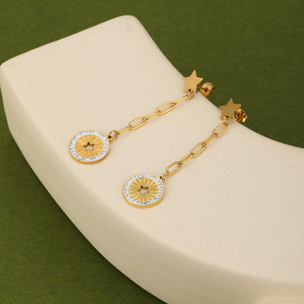 Aretes Largos De Acero Retro Con Colgante De Estrella De Cinco Puntas