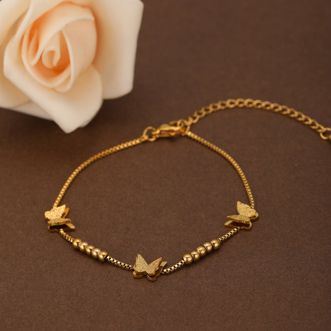 Pulsera Dorada Con Detalles De Mariposa En Capas Acero Enchapado Oro 14K