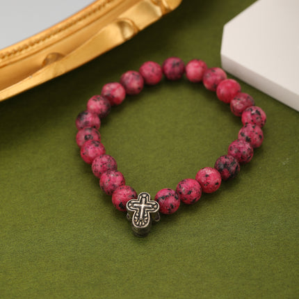 Pulsera De Cuentas De Piedras Rosa Y Detalles En Aleación Estilo Moda