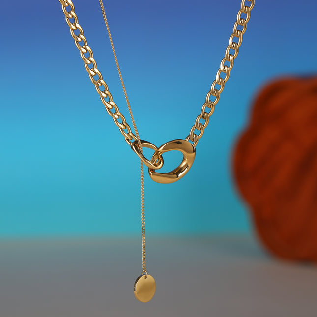 Collar De Cadena Plana Ovalada Con Lentejuelas De Tamaño Irregular De Acero Inoxidable