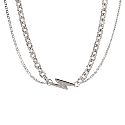 Collar De Cadena De Acero Inoxidable Con Diamantes En Forma De Relámpago Personalizada