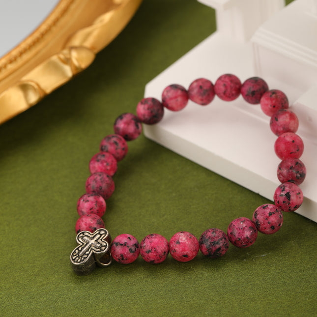 Pulsera De Cuentas De Piedras Rosa Y Detalles En Aleación Estilo Moda