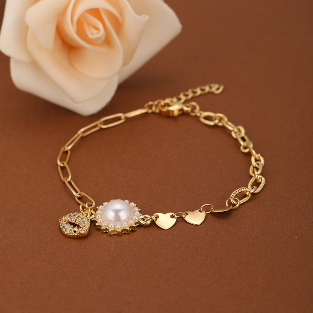 Pulsera De Cadena Con Colgante De Labios Y Perla Artificial Para Mujer