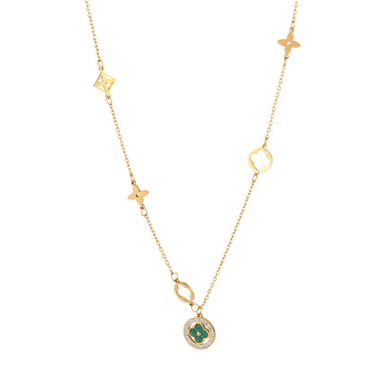 Collar De Acero Inoxidable Casual Con Anillo De Flor De Cuatro Hojas Clásico De Moda