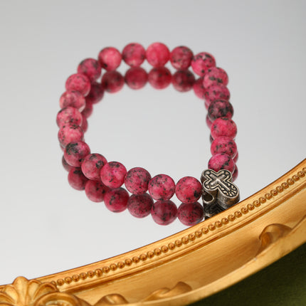 Pulsera De Cuentas De Piedras Rosa Y Detalles En Aleación Estilo Moda