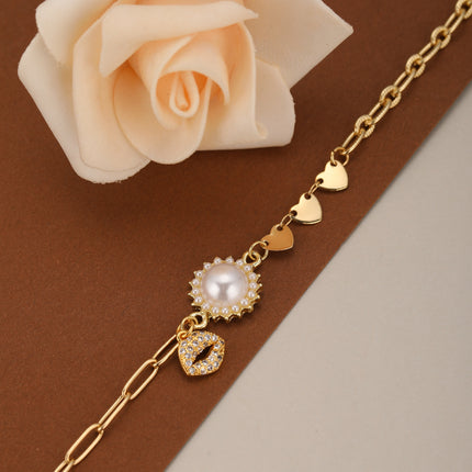 Pulsera De Cadena Con Colgante De Labios Y Perla Artificial Para Mujer