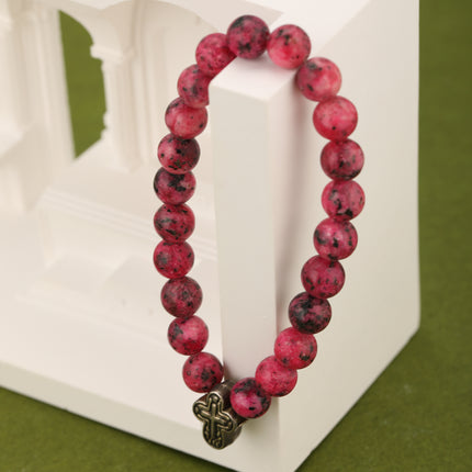 Pulsera De Cuentas De Piedras Rosa Y Detalles En Aleación Estilo Moda