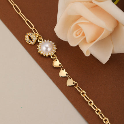 Pulsera De Cadena Con Colgante De Labios Y Perla Artificial Para Mujer