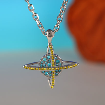 Collar De INS De Acero Inoxidable De Océano Con Anillo De Circón Con Diseño De Nicho