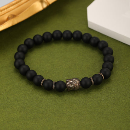 Pulsera Con Cuentas Negras Mate Y Cabeza De Buda En Estilo Moderno