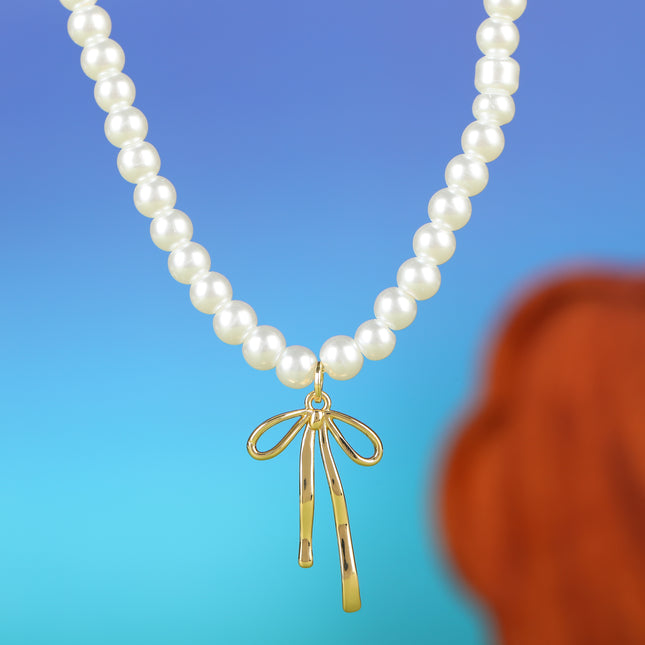 Collar De Cuentas De Perlas De Lujo Leve Con Lazo De Cobre Elegante De Moda