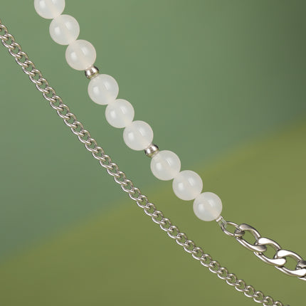 Collar De Doble Capa De Cadena De Cuentas De Perla De Lujo Y Acero Inoxidable Ligero De Moda