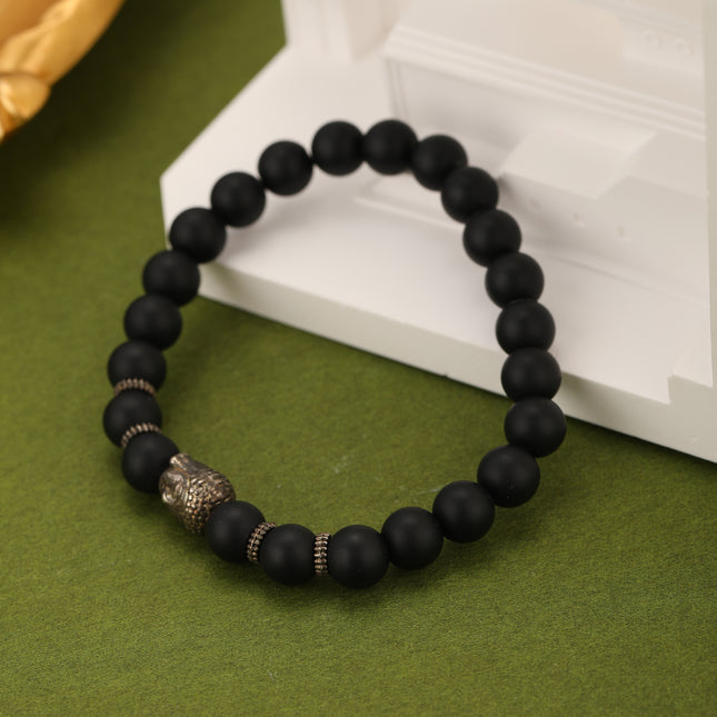 Pulsera Con Cuentas Negras Mate Y Cabeza De Buda En Estilo Moderno