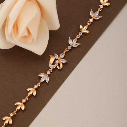 Pulsera De Cobre Con Hojas Multicolor Y Zirconias Incrustadas