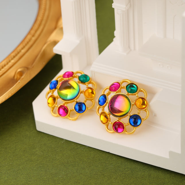 Aretes Con Diseño De Flores Coloridas De Cristal Sintético Para Mujer