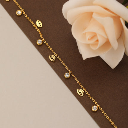 Pulsera Con Colgante Ojo Diablo Y Zirconitas, Acero Inoxidable 14K